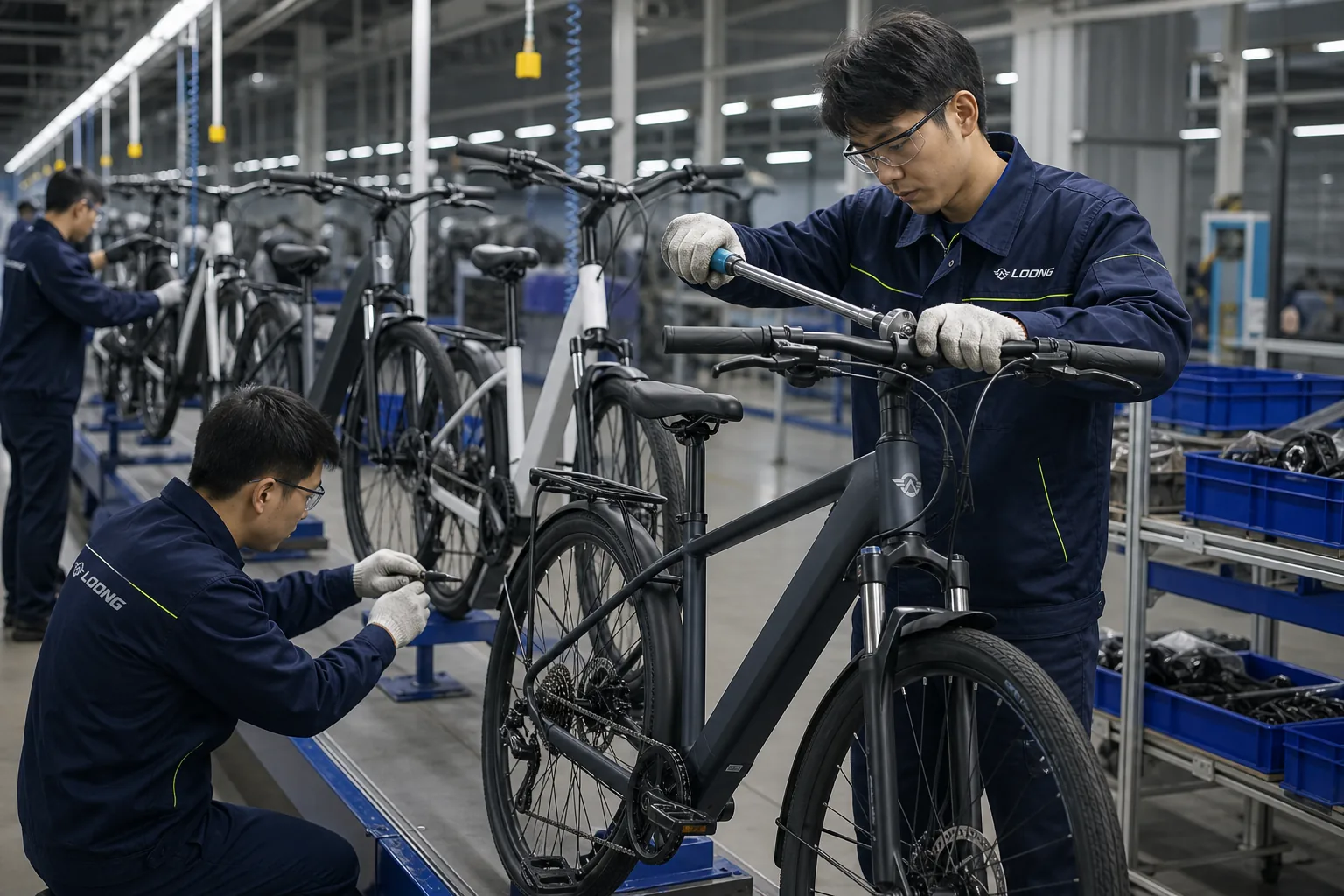 LOONG bicycle final assembly line in a modern Chinese factory