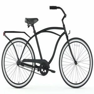 1-Speed Single-Speed Classic Matte Black 26-Inch Step-Through City Beach Cruiser Bicycle with Rear Rack