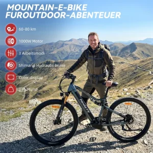 1000W 48V Electric Mountain Bike 29*24 Fat Tires 27 Speed Hydraulic Brakes Air Suspension Fork Color LCD Display