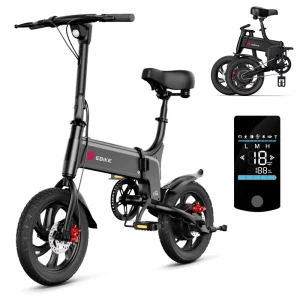 14″ Electric Bike C14 Mini Foldable Electric Bike Light Weight Steel Frame Folding Electric Bike for Kids 25km/h City Commuter