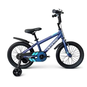 16″ Junior Mountain Bike Boys Girls Deep Blue Black Edition High-Strength Frame Single Speed V Brake Stable Training Wheels