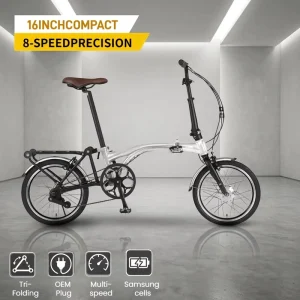 16-Inch Mini 350-Watt Ultra-Light Folding Electric Bicycle, 9-Speed Aluminum Alloy Frame and Fork