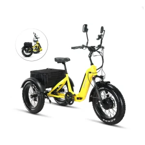 20″ 3 Wheel Brushless Lithium Battery Folding Electric Tricycle 500W 48V Integrated Fat Tire Cargo Trike Last Mile Commute