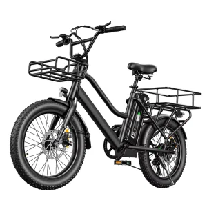 20″ Fat Tire Electric Cargo Bike G001 36V 350W Step Through E Bike with Front & Rear Baskets