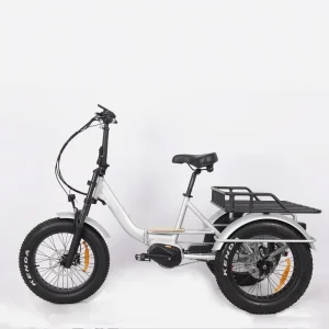 20 Inch 3 Wheel Electric Bike Fat Tire Mid Folding Tricycle Cargo Trike Aluminum Alloy Frame 48V Lithium Battery Power Supply