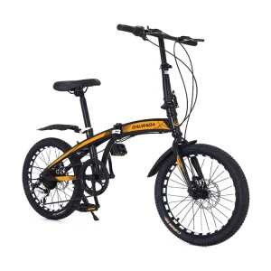20 Inch Folding Bike 6 Speed Gear Dual Disc Brake Carbon Steel Frame Fork Suspension Student Adult Portable City