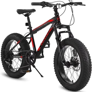 20 Inch Kids Mountain Bike Fat Tire Boys Teens High Carbon Steel Frame Dual Disc Brakes Front Suspension 7-Speed