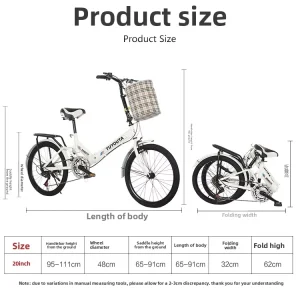 20 Inch Mini Spring Fork Folding Bike 6 Speed High Carbon Steel Shock Absorber Adults Daily Commuting City Travel