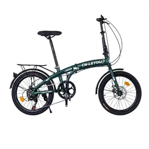 20 Inch Urban Commuter Folding Bicycle Aluminum Alloy Frame Metallic Dark Green Lightweight Double V Brake Reinforced Rear