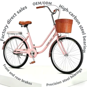 24/26-inch Sturdy High-carbon Steel Ladies City Bike with Front and Rear Brakes, Basket, and Backrest