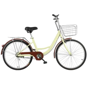 Factory Direct 24-Inch Adult Bicycle, Single-Speed City Bike for Men and Women with Steel Basket