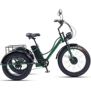24 Inch 48V 750W Fat Tire Electric Cargo Tricycle DOT Certified Snow & Transport Trike with Lithium Battery & Pedal Assist