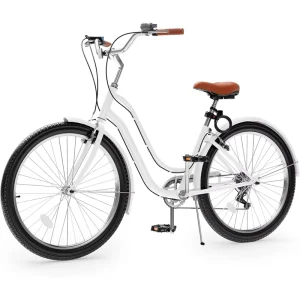 24 Inch Beach Cruiser Bike 7 Speed & Single Speed Commute Bike Step Through Bicycle for Adult Steel Frame Cruiser Bike