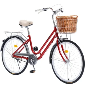 24 Inch Urban Classic City Bicycle Adults Ladies’ Manned Bike Steel Front Basket Step Through City Bike Single Speed