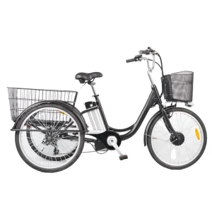24inch Electric Tricycle 3 Wheel City Bike Front Hub Motor Electronic Features Pedals 3 Speed Carbon Steel Frame Disc Brakes