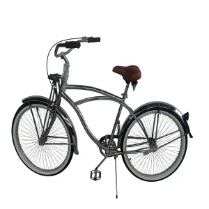 Vintage Chrome-Plated Beach Cruiser Bicycle with Spring Fork, 26-Inch Silver Electroplated Low-Step Bicycle