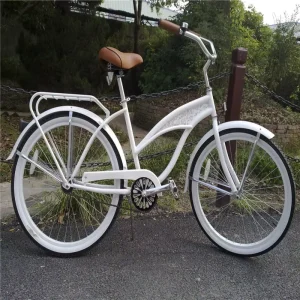 26-Inch Adult White Beach Bicycle with Coaster Brakes, Vintage Comfort Bike for Women, Casual Riding Beach Bicycle