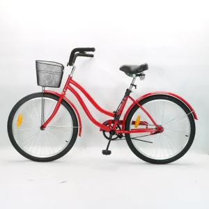 26-Inch Single-Speed Bicycle, Steel Frame, Rigid Fork, Aluminum Alloy Rims, Coaster Brake, Basket, Beach Cruiser