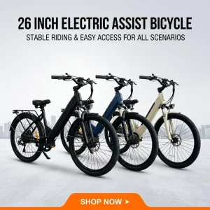 26 Inch 36v 350w Motor Ebike Adult E City Road Bike Women’s Long Range Extender Distance Electric Assist Step Through Bicycle