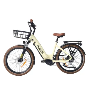 26 Inch Low Step Thru Aluminum Lady Electric Bike 250W Woman Electric City Bicycle with Front Basket and Hidden Battery