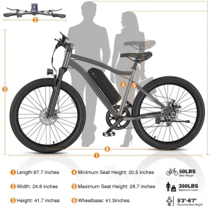 26 Inch Men’s Electric Dirt Bike Bicycle Rear Hub Lithium Battery 7 Speed Hydraulic Disc Brakes Lockable Suspension US Fast