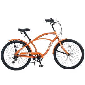 26 Inch Mountain Cruiser Bicycle Shimano 7 Speed Steel Frame Double V Brakes 26×2.125 Tires Brown Saddle Comfort Bike MTB