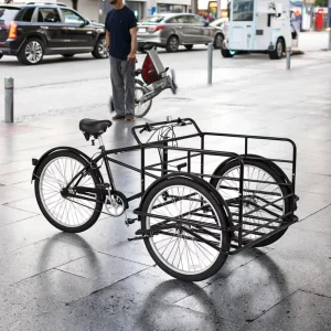 26-Inch Single Speed Adult Tricycle Three-Wheel Cargo Bike with Front Box for Carrying Goods