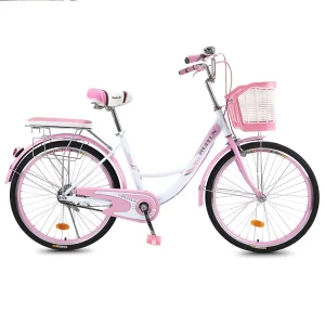 26 Inch Single Speed City Bicycle With Basket With Lady Ladies Pink Bike for Women