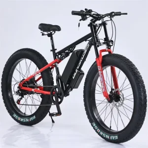 26 Inch Wide Tire Full Suspension Electric Fat Tire Bike Mid Drive 500W Chopper Cruiser Electric Bike