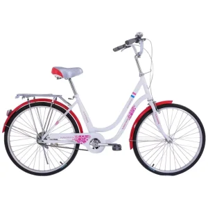 26″ Women’s City Bike with Steel Fork Spoke Wheels Single Speed Brake Line System Lady Bicycle with Basket
