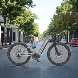 26-Inch Aluminum Frame Bafang Hybrid Electric Mountain Bike, 48V 500W Rear Motor, Dual Suspension, 7-Speed, 15Ah