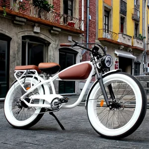 26-Inch 500W/750W Fat-Tire Beach Cruiser Electric Bicycle with Disc Brakes, Retro-Style E-Bike