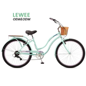 26-Inch Steel Cruiser Bicycle with 7-Speed Twist Shifter, Linear-Pull Brakes, Spring Saddle, and Basket