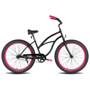 26Inch Single Speed Classic Beach Cruiser Bike with Steel Fork Fat Tire Fixed Gear Aluminum Alloy Rims