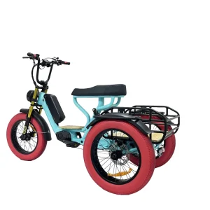 3-Wheel Full Suspension Cargo Electric Bike Tricycle Rear Hub Motor 20″ Fat Mountain Tire Rear Carrier Aluminum Alloy Frame