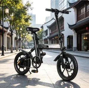 350W 14″ Aluminum Frame Spring Fork Suspension Folding Electric Bike with Removable Battery for City Commuting