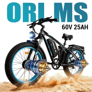 5000W Peak 45MPH 60V 25Ah Dual Motor E Bike 26*4.0 Fat Tire Electric Bike Hydraulic Brake Snow Dirt Ebike