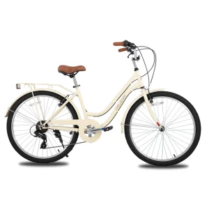 7 Speed Steel Frame Womens Beach Cruiser Bicycle with Rear Rack 26 Inch Wheels for Men and Women