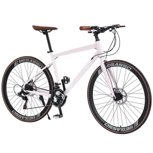 700C Aluminum Alloy Steel Flat Handlebar Road Bike 21 Speed Dual Disc Brake Spring Fork Ergonomic Saddle Outdoor
