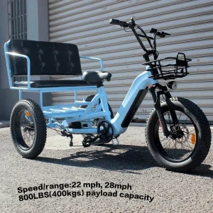 750W Adult Electric Trike Passenger Seat 48V21AH 20″ Fat Tire 800LBS Payload 28mph 7 Speed LED Lights 3 Wheel Electric Bike