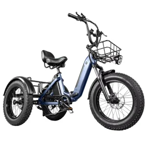 Adults 500W 750W Motor 18.2Ah Lithium Battery 3 Wheel Electric Bicycle Cargo Car Trike Bike Fat Tire Electric Tricycle