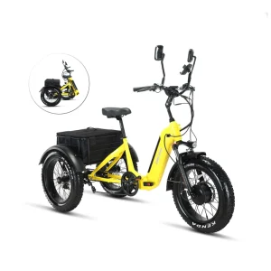 Aluminum Alloy Electric Fat Tire Folding Cargo Tricycle Lithium Battery Delivery Bike High Capacity Steel Fork Rim for Outdoor