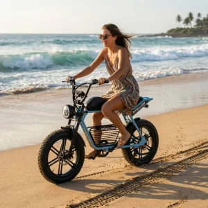 Beach Cruiser Fat Tire Electric Bike with Anti Skid Wide Tire Waterproof Design for Seaside Vacation Sand Riding