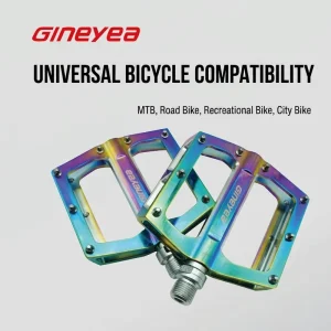 Bicycle Pedals GINEYEA K303X Aluminum Alloy MTB BMX Ultralight Flat Pedals Sealed Bearings High Grip Replaceable Pins