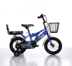 Boy Child Bicycle with Auxiliary Wheels Rear Seat Basket Steel Frame Cool Racing Pattern Baby Pedal Bike