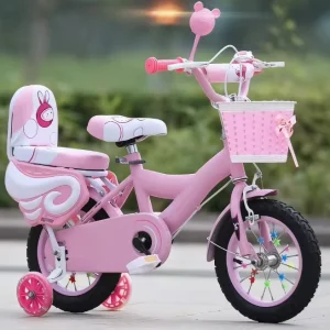CPC Adjustable Kids Bicycle 12-16 Inch High Carbon Steel Bike with Training Wheels Basket Girls 3-6 Years Old
