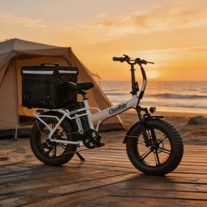 Chamrider DTS425 Electric Cargo Bike 48V32AH Large Battery 20″ Puncture Proof Fat Bike Steel Frame E Bike for Delivery Rider