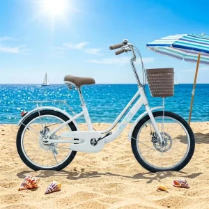 City Bicycle with Basket Mudguards & Bell Low Step Frame Cruiser Bike for Easy On Off