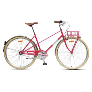 City Bike 28 Inch with Basket Steel Fork Ordinary Pedal Single Speed 700C Women Bike