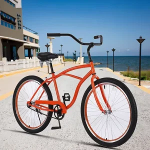 Classic 24/26-Inch Lady’s Beach Cruiser Bicycle Single Speed with Rear Pedal Brake Steel Fork